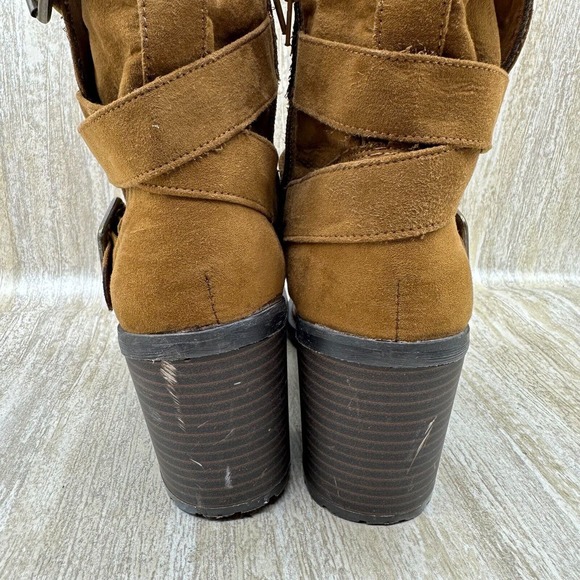 American Eagle Boots Womens 8.5 Suede Leather Moto Harness Slouch Biker Mid Calf - Picture 4 of 10